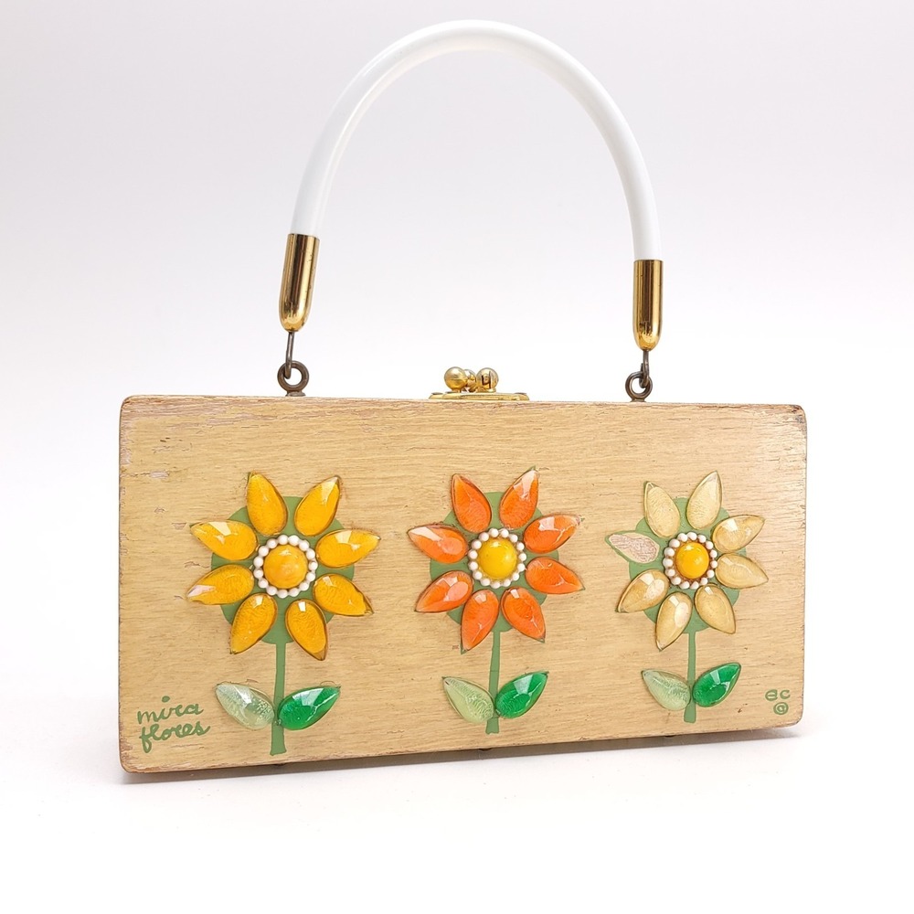 Enid Collins Of Texas 1960's Wood Box Purse "mira flores" Boho‎ Vintage Handbag